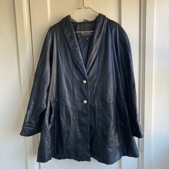 WILSONS Vintage Leather Black Jacket Gold Buttons Size M - Picture 2 of 16